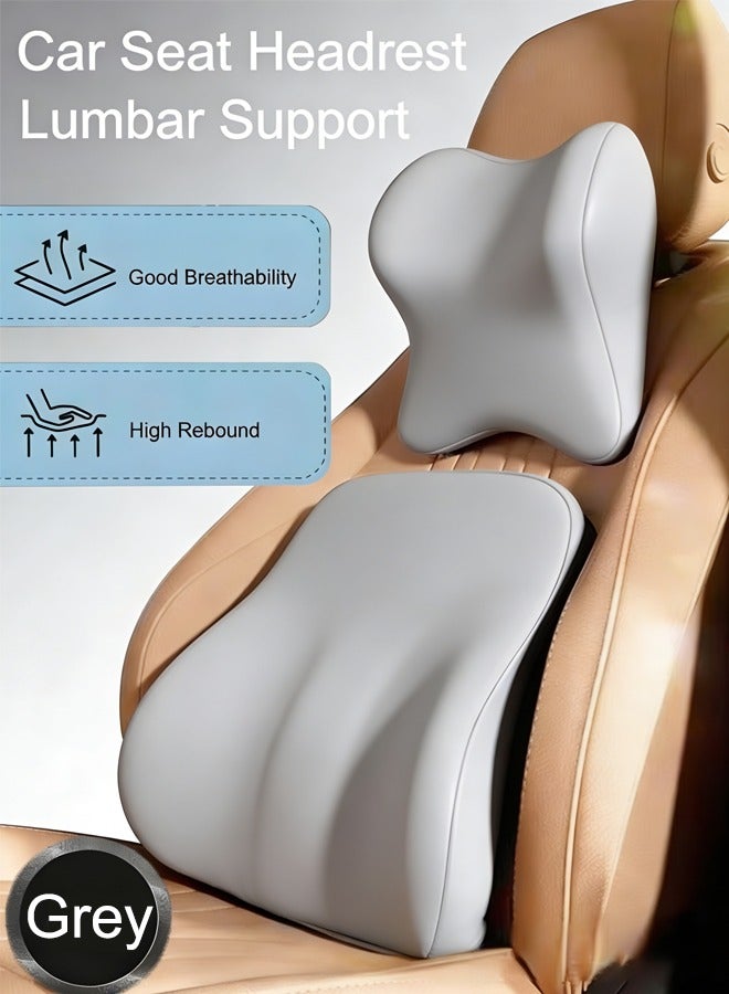 Keranixy Lumbar Support Pillow And Car Headrest Neck Pillow Ergonomic Design Memory Cotton Headrest And Back Car Waist Pillow And Car Neck Support Pillow Back Seat Back Pillow For Car For Office Chair  Grey - Image 1